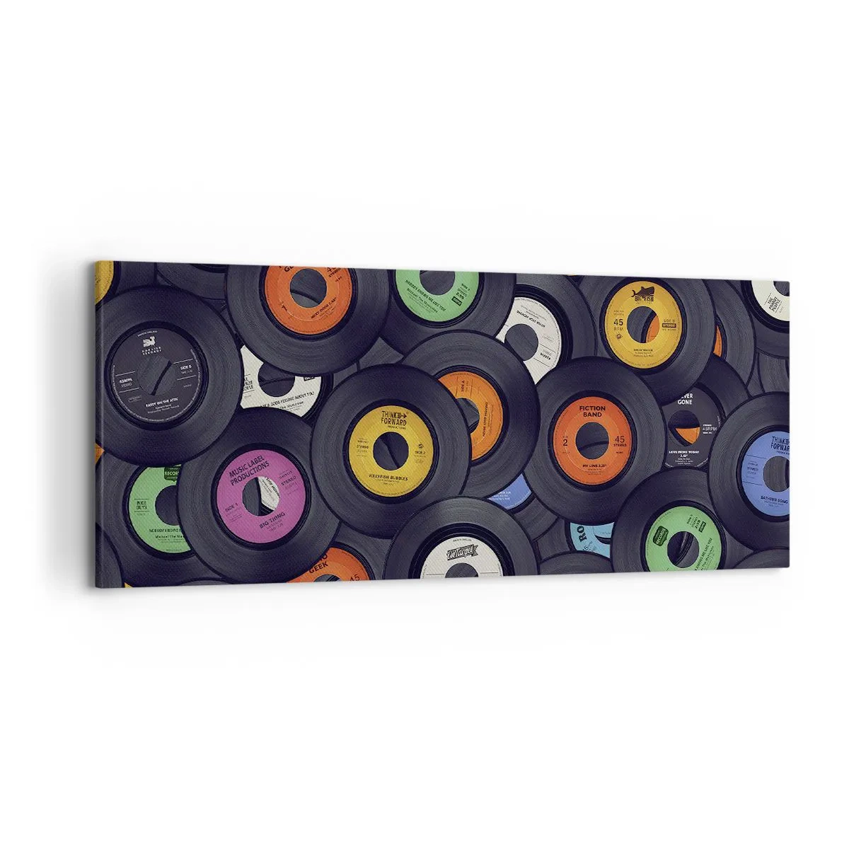 Bild auf Leinwand - Leinwandbild - Bunte Vinyls übereinander gestapelt - 120x50cm - Farben der Klassiker - Moderne Wanddekoration für Wohnzimmer und Schlafzimmer ARTTOR