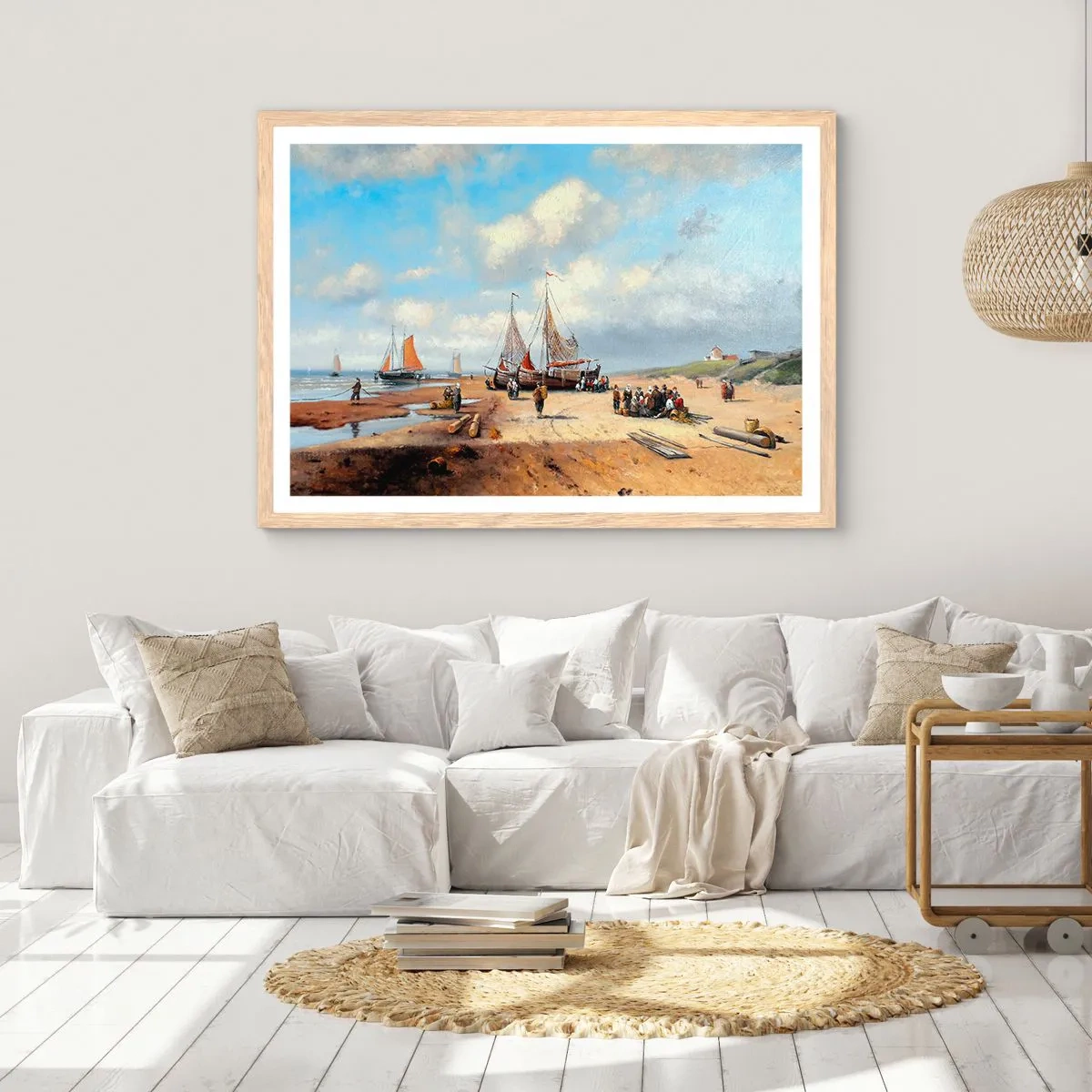 Poster in einem Rahmen aus heller Eiche - Nach einem erfolgreichen Fischfang - 50x40 cm