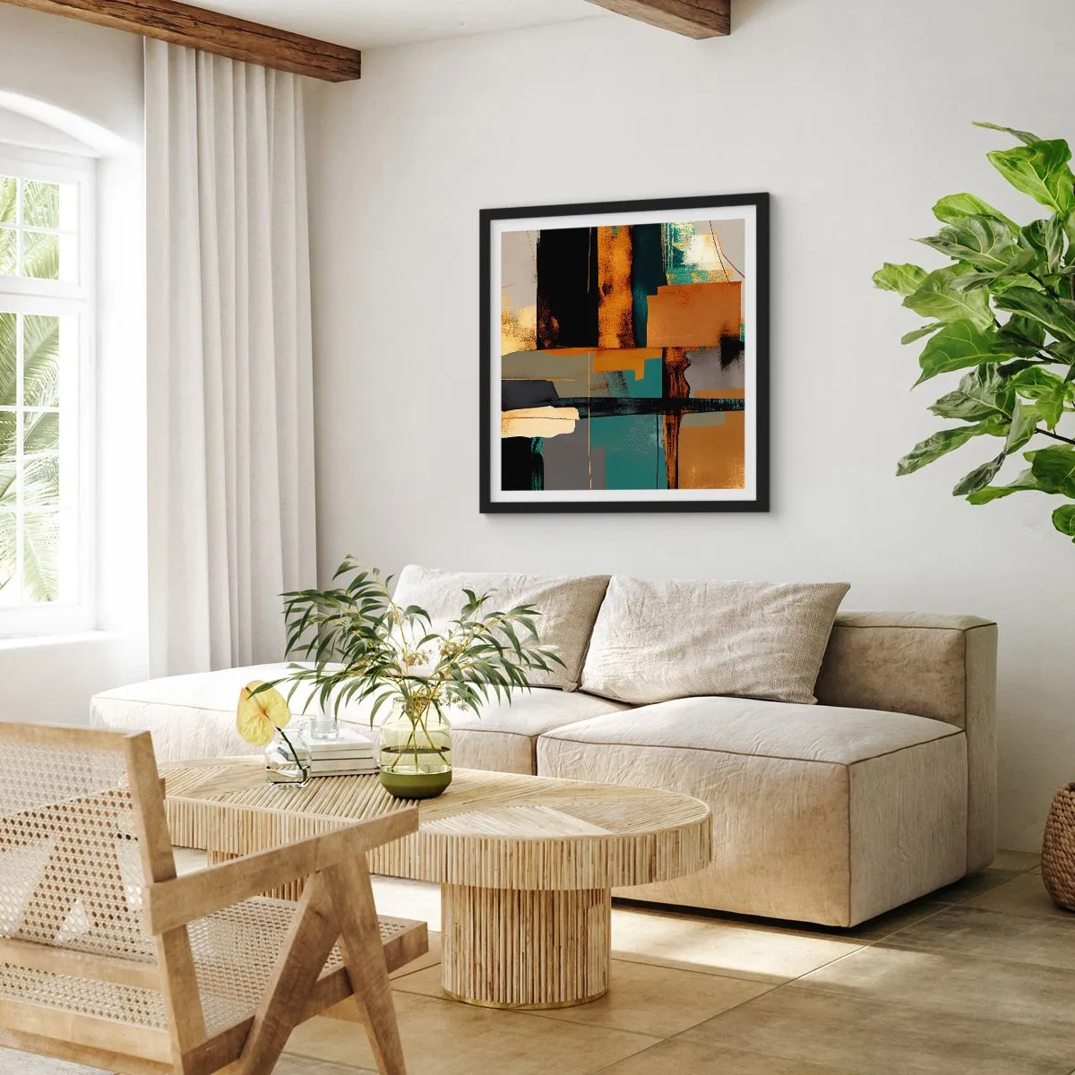 Poster in einem schwarzem Rahmen - Abstraktion – Licht und Schatten - 30x30 cm