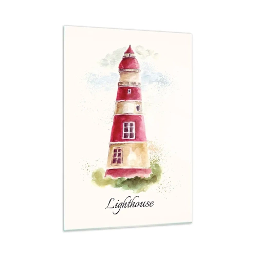 Glasbild - Bild auf glas - Aquarell Leuchtturm mit der Aufschrift Lighthouse - 50x70cm - Das Wetter ringsum ist immer gut - Moderne Wanddekoration für Wohnzimmer und Schlafzimmer ARTTOR
