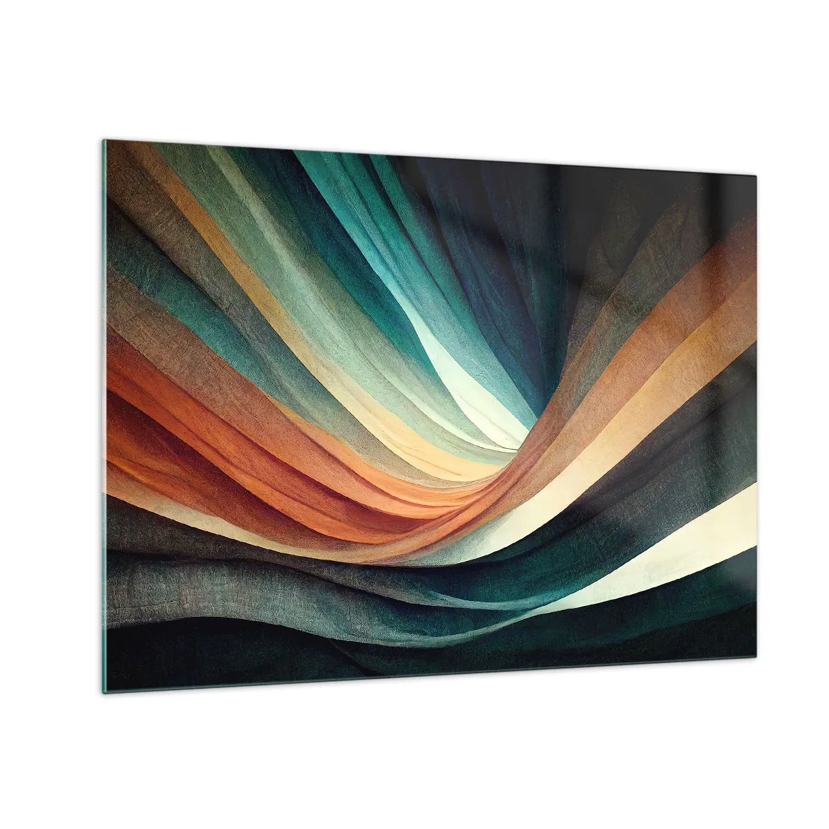 Glasbild - Bild auf glas - Bunte Wellen in Türkis-, Orange- und Beigetönen - 70x50cm - Aus Farben gewebt - Moderne Wanddekoration für Wohnzimmer und Schlafzimmer ARTTOR
