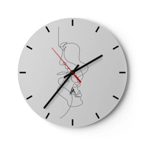 Wanduhr - Glasuhr - Minimalistische Gesichtskonturen in schwarzen Linien auf weißem Hintergrund - 30x30cm - Die Hitze bitterer Begierden - Moderne Wanddekoration für Wohnzimmer, Küche und Schlafzimmer ARTTOR