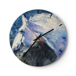 Wanduhr - Glasuhr - Künstlerisches Porträt eines Pferdes in Blau- und Weißtönen - 30x30cm - Porträt in blauem Glanz - Moderne Wanddekoration für Wohnzimmer, Küche und Schlafzimmer ARTTOR