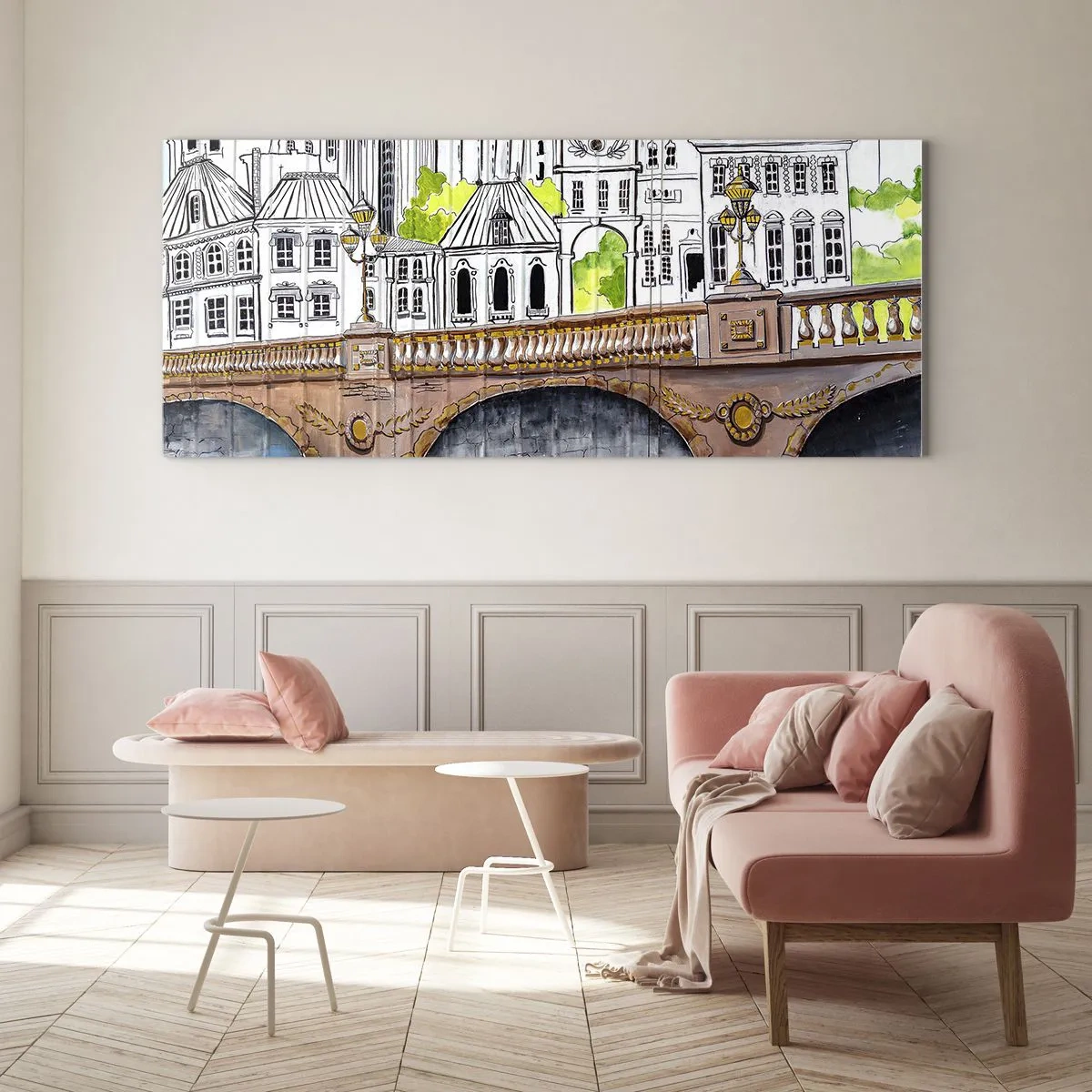 Glasbild - Bild auf glas - Die Stadt ist gemalt - 90x30 cm