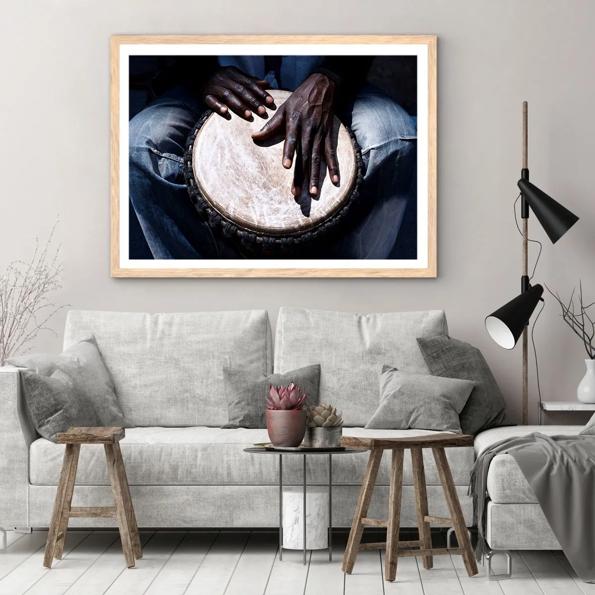 Poster in einem Rahmen aus heller Eiche - Lebe in deinem eigenen Rhythmus - 91x61 cm