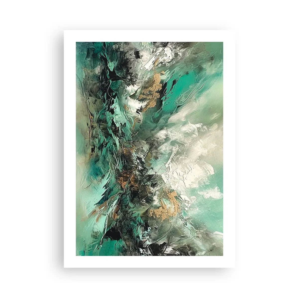 Poster - Abstrakte Komposition in Grün- und Goldtönen - 50x70cm - Smaragdgrüne und schwarze Brandung - Moderne Wanddekoration für Wohnzimmer und Schlafzimmer ARTTOR