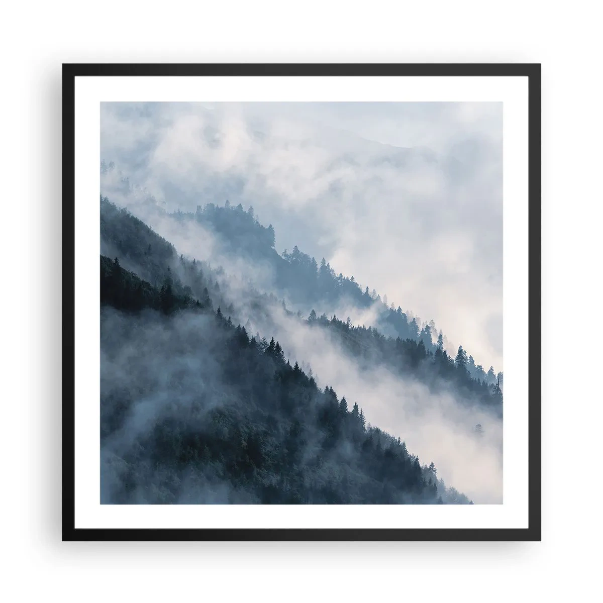 Poster in einem schwarzem Rahmen - Mystik der Berge - 60x60 cm