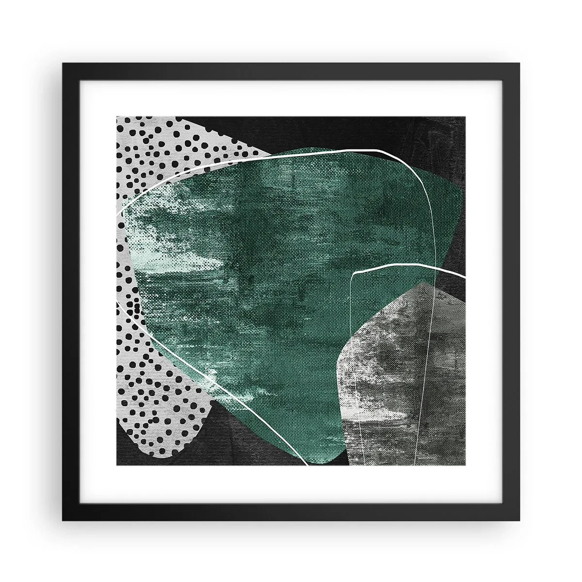Poster in einem schwarzem Rahmen - Bunte Abstraktion mit Blattgold - 40x40 cm