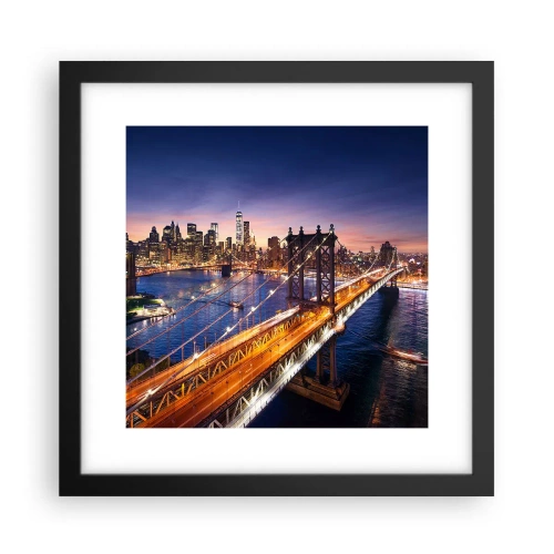 Poster in einem schwarzem Rahmen - Eine leuchtende Brücke zum Herzen der Stadt - 30x30 cm