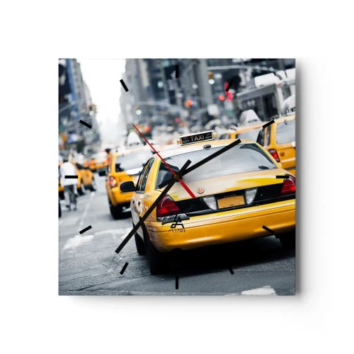 Wanduhr - Glasuhr - Gelbe Taxis auf einer belebten Stadtstraße im Zentrum der Metropole - 30x30cm - Nur in dieser Stadt - Moderne Wanddekoration für Wohnzimmer und Schlafzimmer ARTTOR