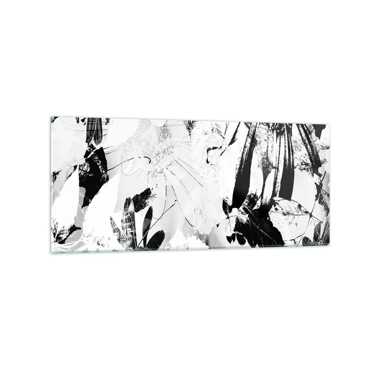Glasbild - Bild auf glas - Schwarz-weiße abstrakte Blumen im minimalistischen Stil - 120x50cm - Herbst negativ - Moderne Wanddekoration für Wohnzimmer und Schlafzimmer ARTTOR