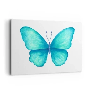Bild auf Leinwand - Leinwandbild - Blauer Schmetterling im Aquarellstil auf weißem Hintergrund - 100x70cm - Türkis von Natur aus - Moderne Wanddekoration für Wohnzimmer und Schlafzimmer ARTTOR