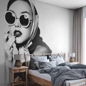 Fototapete Premium Sand - Grüße aus den 1960er Jahren - Frau, Das Gesicht einer Frau, Jahrgang - 200x140 cm