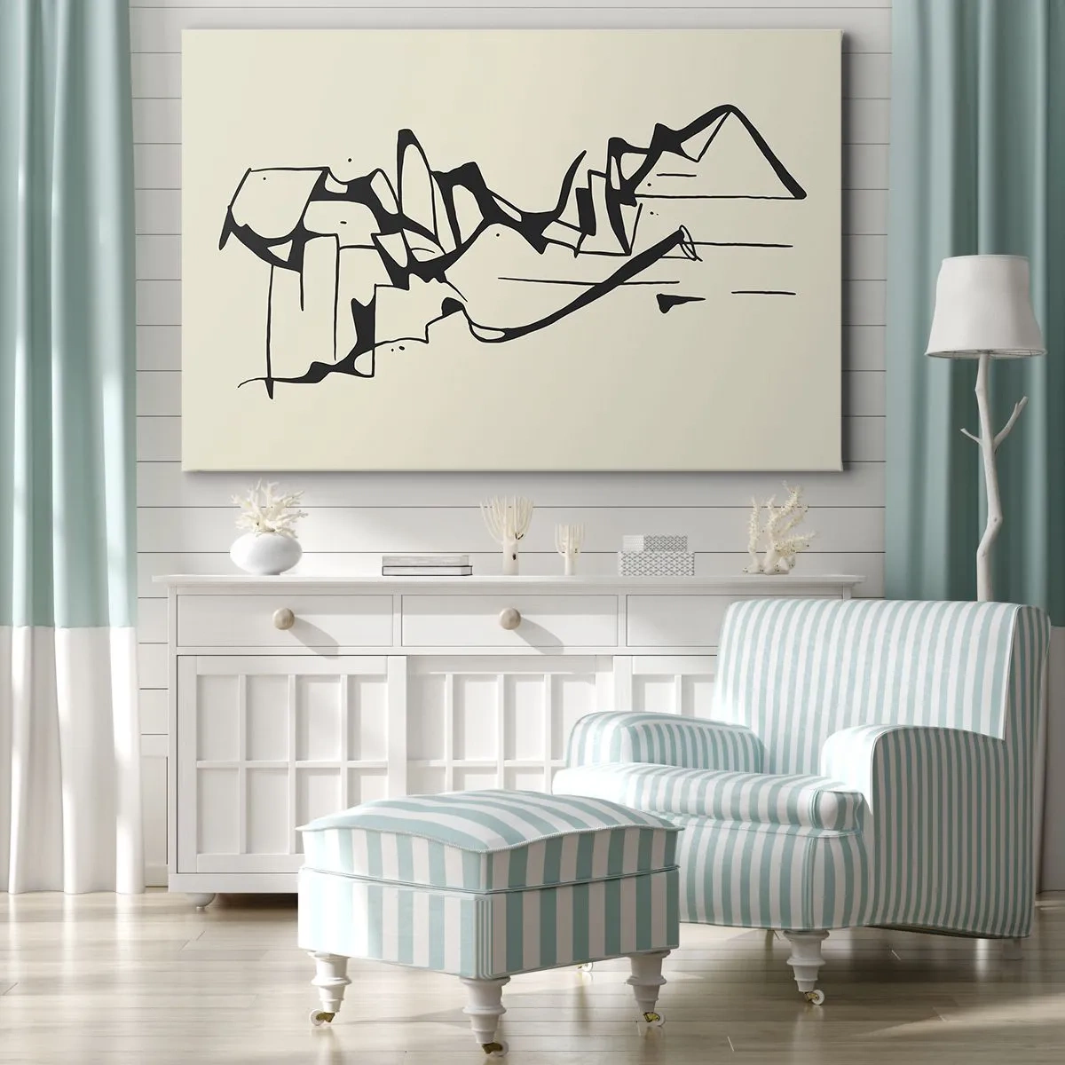 Bild auf Leinwand - Leinwandbild - Abstrakte Zeichnung von Bergen in Schwarz und Weiß - 120x80cm - Vielleicht eine Landschaft - Moderne Wanddekoration für Wohnzimmer und Schlafzimmer ARTTOR