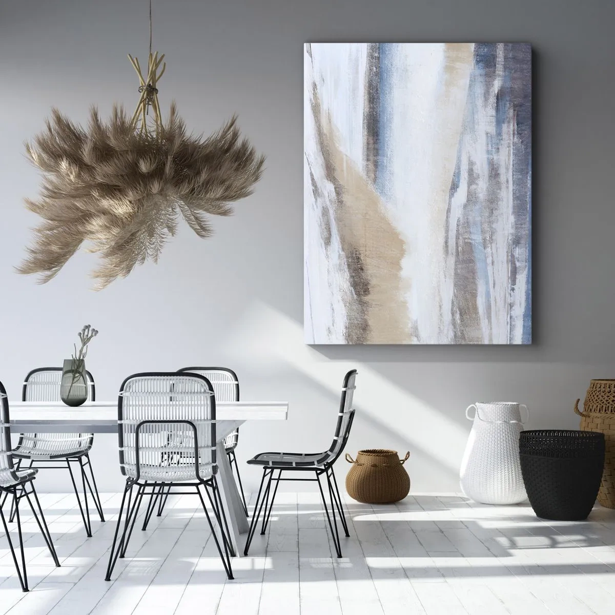 Bild auf Leinwand - Leinwandbild - Abstrakte Winterlandschaft in Weiß- und Blautönen - 50x70cm - Winterkomposition - Moderne Wanddekoration für Wohnzimmer und Schlafzimmer ARTTOR