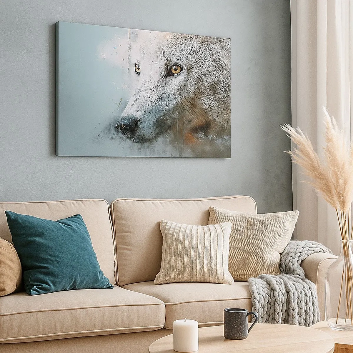 Bild auf Leinwand - Leinwandbild - Aquarellporträt eines Wolfes - 70x50cm - Lerne die Wolfsseele kennen - Moderne Wanddekoration für Wohnzimmer und Schlafzimmer ARTTOR