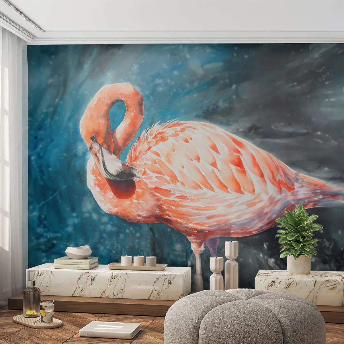 Fototapete Premium Sand - Von Natur aus dekorativ - Flamingo, Vogel, Natur - 100x70 cm