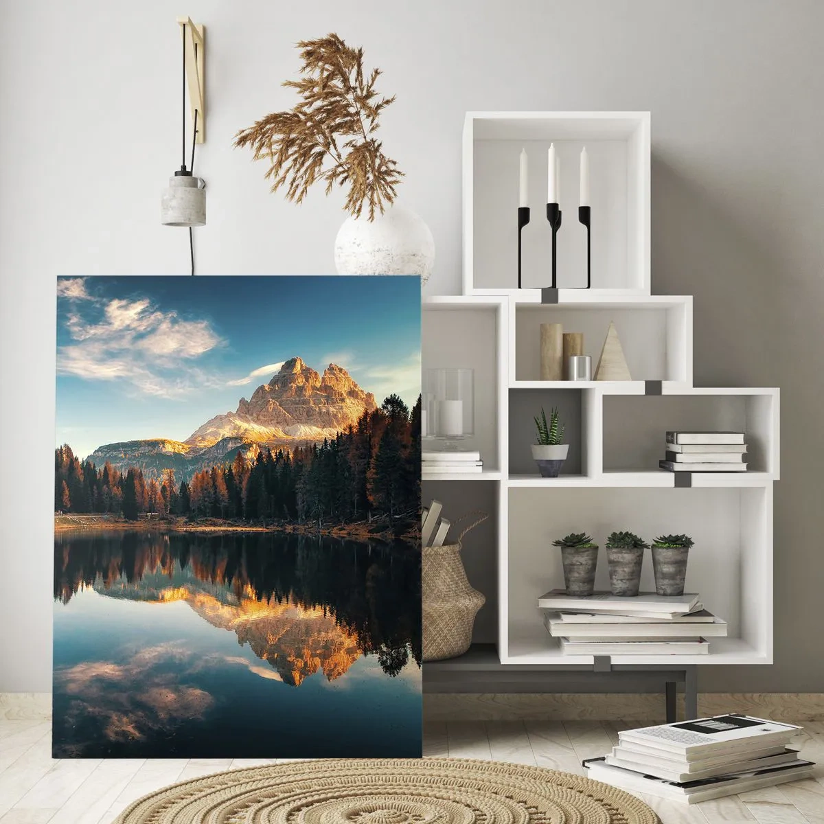 Glasbild - Bild auf glas - Berglandschaft mit See und Wald - 80x120cm - Doppelte Landschaft - Moderne Wanddekoration für Wohnzimmer und Schlafzimmer ARTTOR