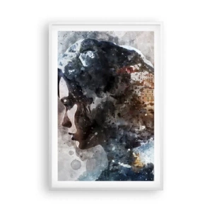 Poster in einem weißen Rahmen - Eine Geschichte über ein Mädchen mit einer Stadt im Hintergrund - 61x91 cm