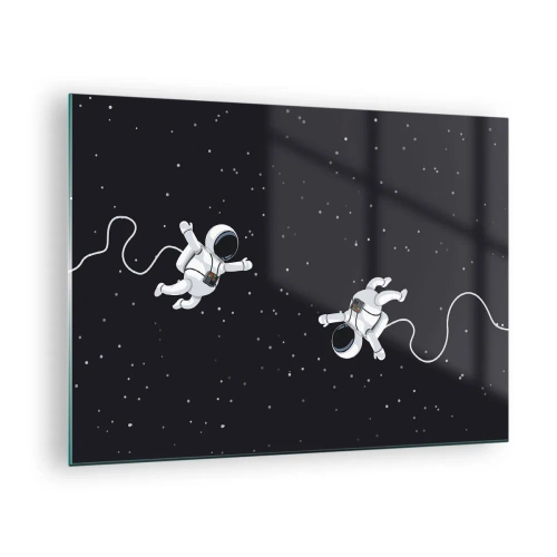 Glasbild - Bild auf glas - Zwei Astronauten schweben im Weltraum - 70x50cm - Kosmischer Tanz - Moderne Wanddekoration für Wohnzimmer und Schlafzimmer ARTTOR