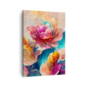 Bild auf Leinwand - Leinwandbild - Bunte Blumen auf beigem Hintergrund - 50x70cm - Farbenpracht des Straußes - Moderne Wanddekoration für Wohnzimmer und Schlafzimmer ARTTOR