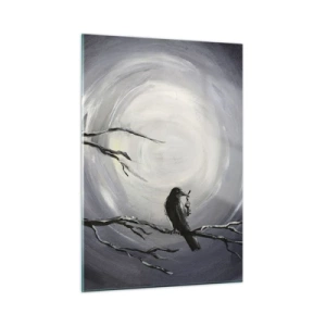 Glasbild - Bild auf glas - Ein Rabe sitzt auf einem Ast vor dem Hintergrund eines Vollmonds - 50x70cm - Der Schlüssel zum Geheimnis der Nacht - Moderne Wanddekoration für Wohnzimmer und Schlafzimmer ARTTOR