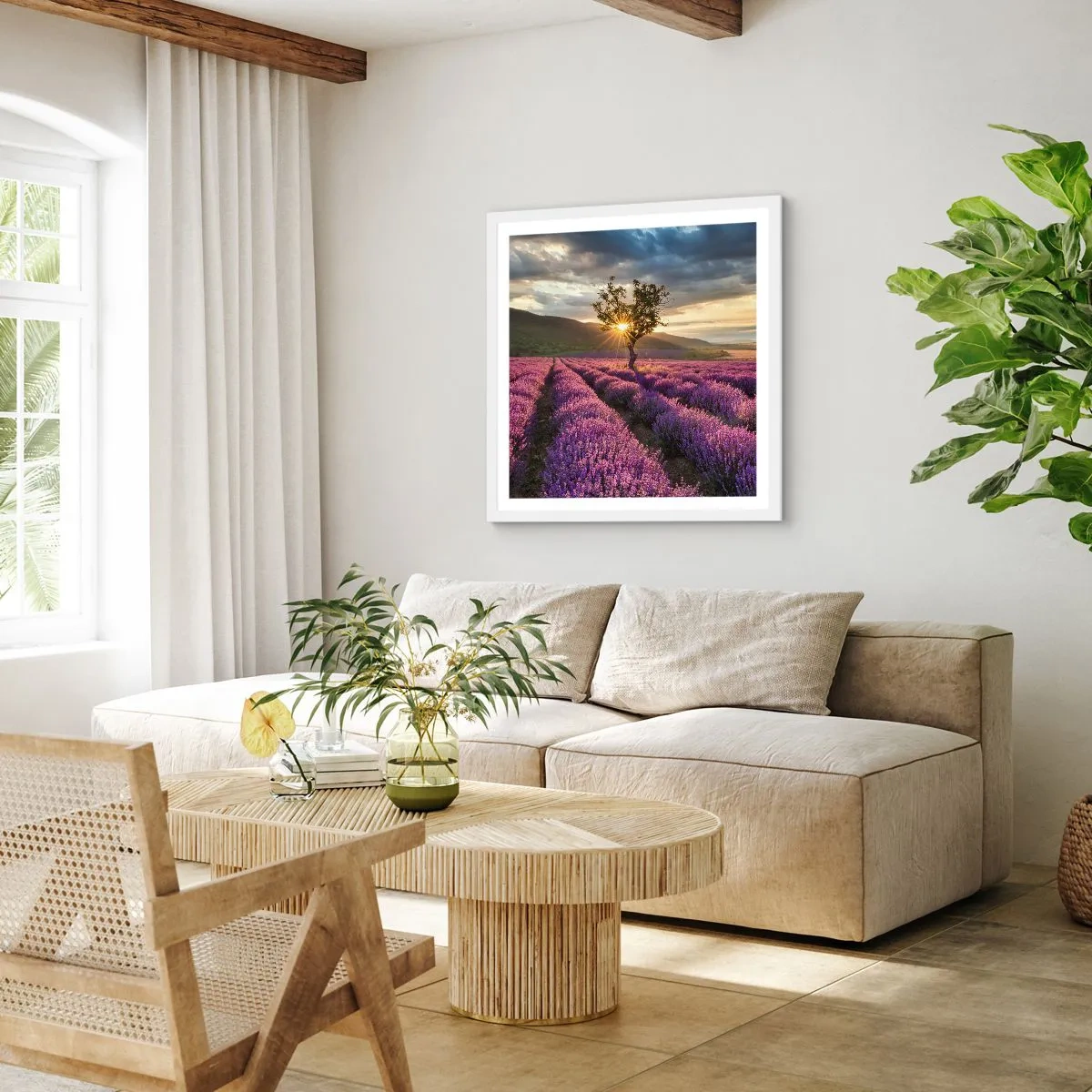 Poster in einem weißen Rahmen - Fliederfarbenes Aroma - 60x60 cm