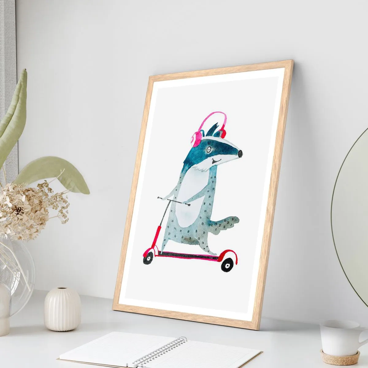 Poster in einem Rahmen aus heller Eiche - Dachsfreude - 50x70 cm