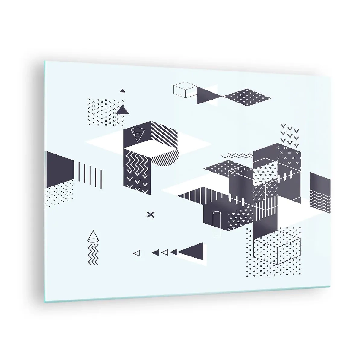 Glasbild - Bild auf glas - Abstrakte geometrische Komposition in Schwarz und Weiß auf hellem Hintergrund - 70x50cm - In der Seele eines Mathematikers - Moderne Wanddekoration für Wohnzimmer und Schlafzimmer ARTTOR
