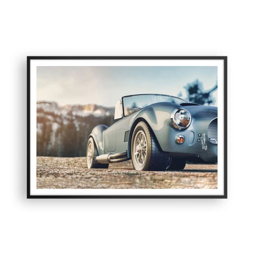 Poster in einem schwarzem Rahmen - Klassisches Cabrio in malerischer Umgebung - 100x70cm - Denn Stil zählt - Moderne Wanddekoration für Wohnzimmer und Schlafzimmer ARTTOR