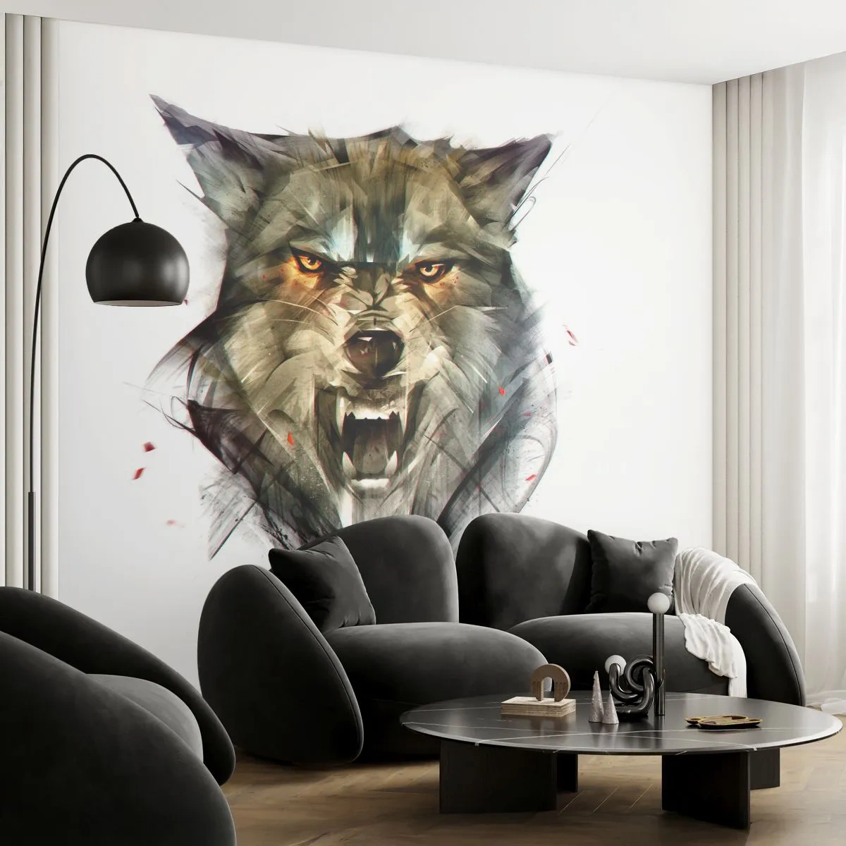 Fototapete Premium Canvas - Kein Schritt näher! - Abstraktion, Tiere, Wolf - 350x256 cm