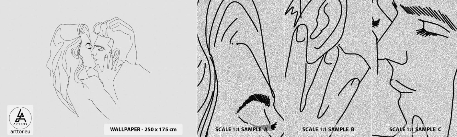 Fototapeten Muster Premium Sand - Dieselbe Linie - Grafik, Verliebtes Pärchen, Kuss - 100x30 cm