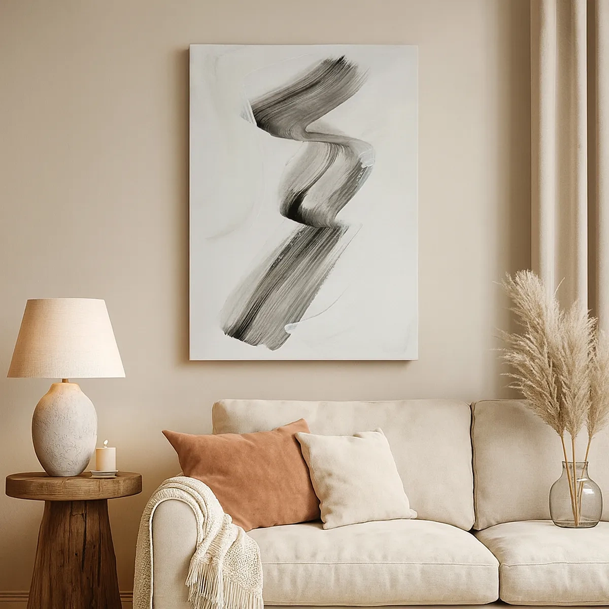 Bild auf Leinwand - Leinwandbild - Abstrakter schwarz-weißer Pinselstrich auf hellem Hintergrund - 50x70cm - Lässig zum Spaß - Moderne Wanddekoration für Wohnzimmer und Schlafzimmer ARTTOR