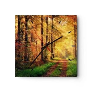 Wanduhr - Glasuhr - Waldgoldene Stille - 40x40 cm