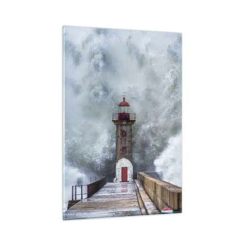Glasbild - Bild auf glas - Ein Leuchtturm, umgeben von rauen Wellen - 80x120cm - Das Rauschen des Wassers, der Lärm wird wehen - Moderne Wanddekoration für Wohnzimmer und Schlafzimmer ARTTOR
