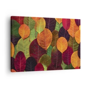 Bild auf Leinwand - Leinwandbild - Bunte Blätter in einem herbstlichen Muster angeordnet - 70x50cm - Herbstmosaik - Moderne Wanddekoration für Wohnzimmer und Schlafzimmer ARTTOR