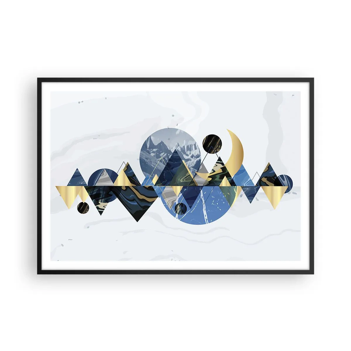 Poster in einem schwarzem Rahmen - Abstrakte geometrische Muster mit Bergmotiven - 100x70cm - Geometrische Landschaft - Moderne Wanddekoration für Wohnzimmer und Schlafzimmer ARTTOR