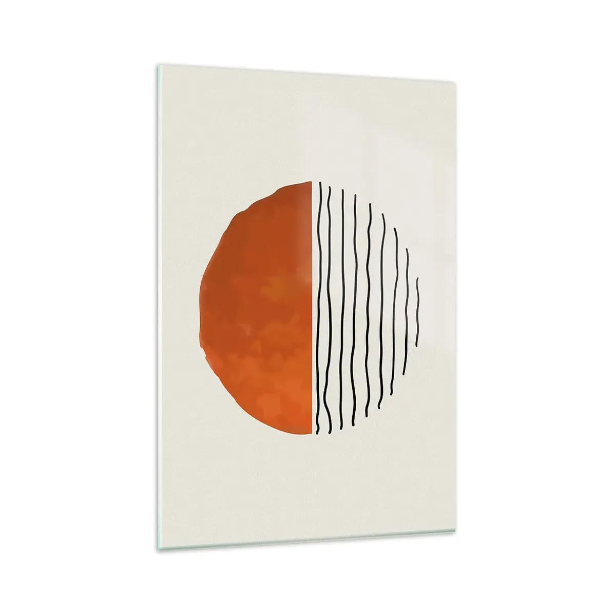 Glasbild - Bild auf glas - Ein minimalistischer Sonnenuntergang über wellenartigen Linien - 80x120cm - Im japanischen Klima - Moderne Wanddekoration für Wohnzimmer und Schlafzimmer ARTTOR