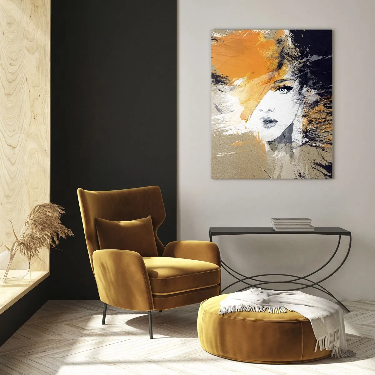 Glasbild - Bild auf glas - Abstraktes Frauenporträt mit intensiven Farben - 80x120cm - Und es ist Licht - Moderne Wanddekoration für Wohnzimmer und Schlafzimmer ARTTOR