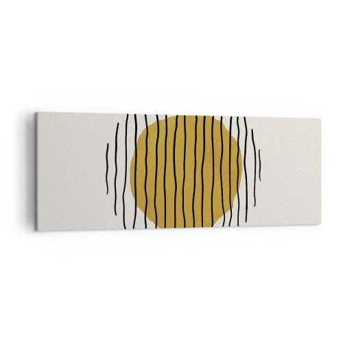 Bild auf Leinwand - Leinwandbild - Ein minimalistisches Motiv mit einem gelben Kreis und schwarzen Linien. - 140x50cm - Abstraktion, die vor Hitze zittert - Moderne Wanddekoration für Wohnzimmer und Schlafzimmer ARTTOR