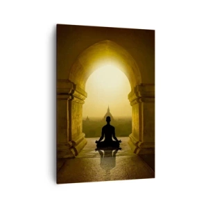 Bild auf Leinwand - Leinwandbild - Silhouette einer meditierenden Person im Licht der untergehenden Sonne - 70x100cm - Vollkommene Harmonie - Moderne Wanddekoration für Wohnzimmer und Schlafzimmer ARTTOR
