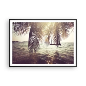 Poster in einem schwarzem Rahmen - Palme mit Schaukel über dem Wasser im Sonnenlicht - 100x70cm - Sie können nach Belieben in den Wolken schwingen - Moderne Wanddekoration für Wohnzimmer und Schlafzimmer ARTTOR