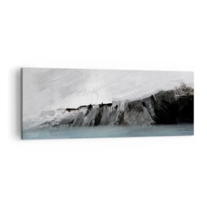 Bild auf Leinwand - Leinwandbild - Abstrakte Landschaft mit Wasser und felsigem Ufer - 140x50cm - Wasser – Erde: Kampf der Naturelemente - Moderne Wanddekoration für Wohnzimmer und Schlafzimmer ARTTOR