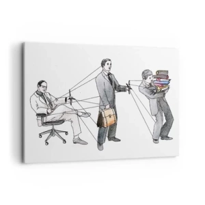 Bild auf Leinwand - Leinwandbild - Eine Illustration, die zeigt, wie Menschen wie Marionetten kontrolliert werden. - 100x70cm - Jeder hat seinen Meister - Moderne Wanddekoration für Wohnzimmer und Schlafzimmer ARTTOR