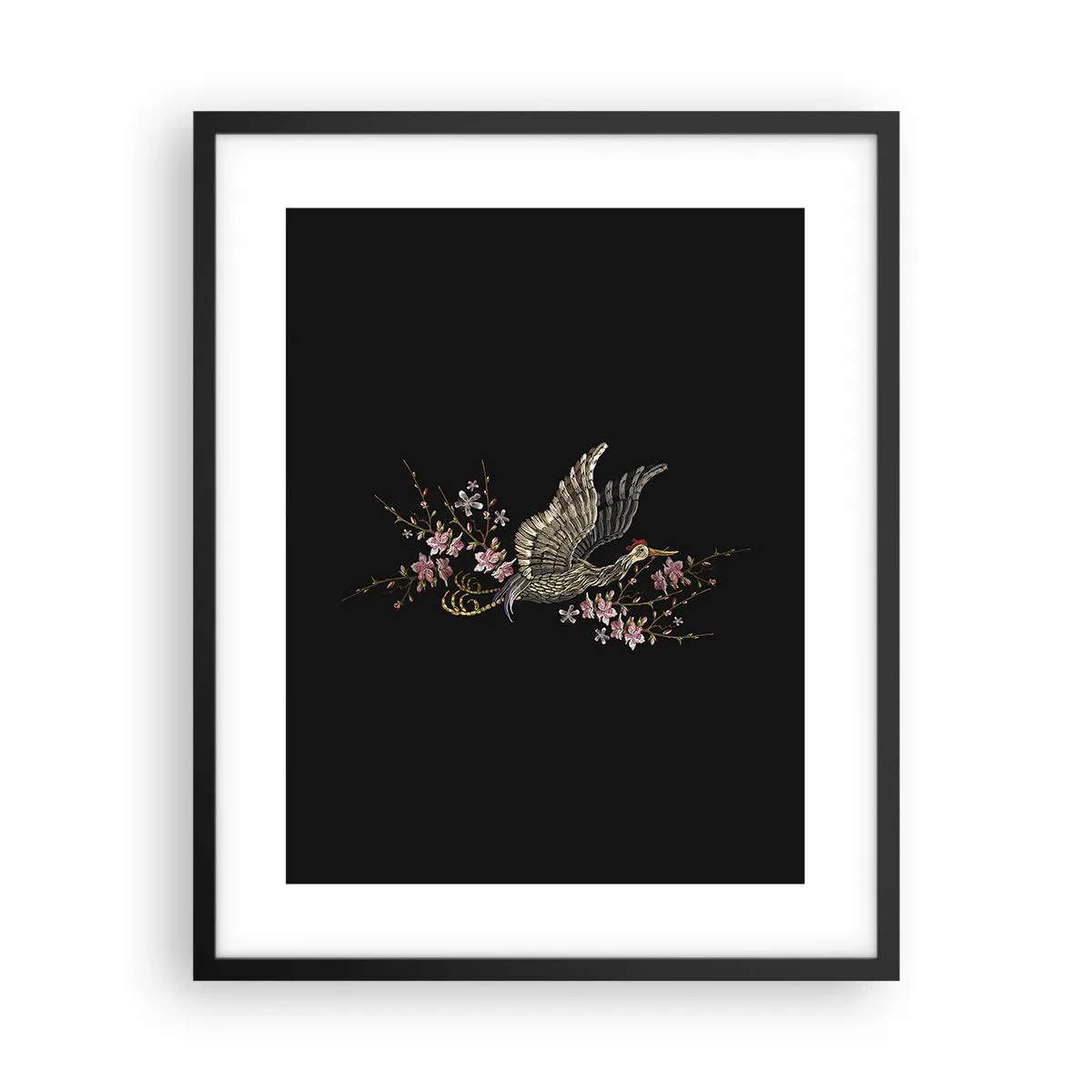 Poster in einem schwarzem Rahmen - Exotischer gestickter Vogel - 40x50 cm