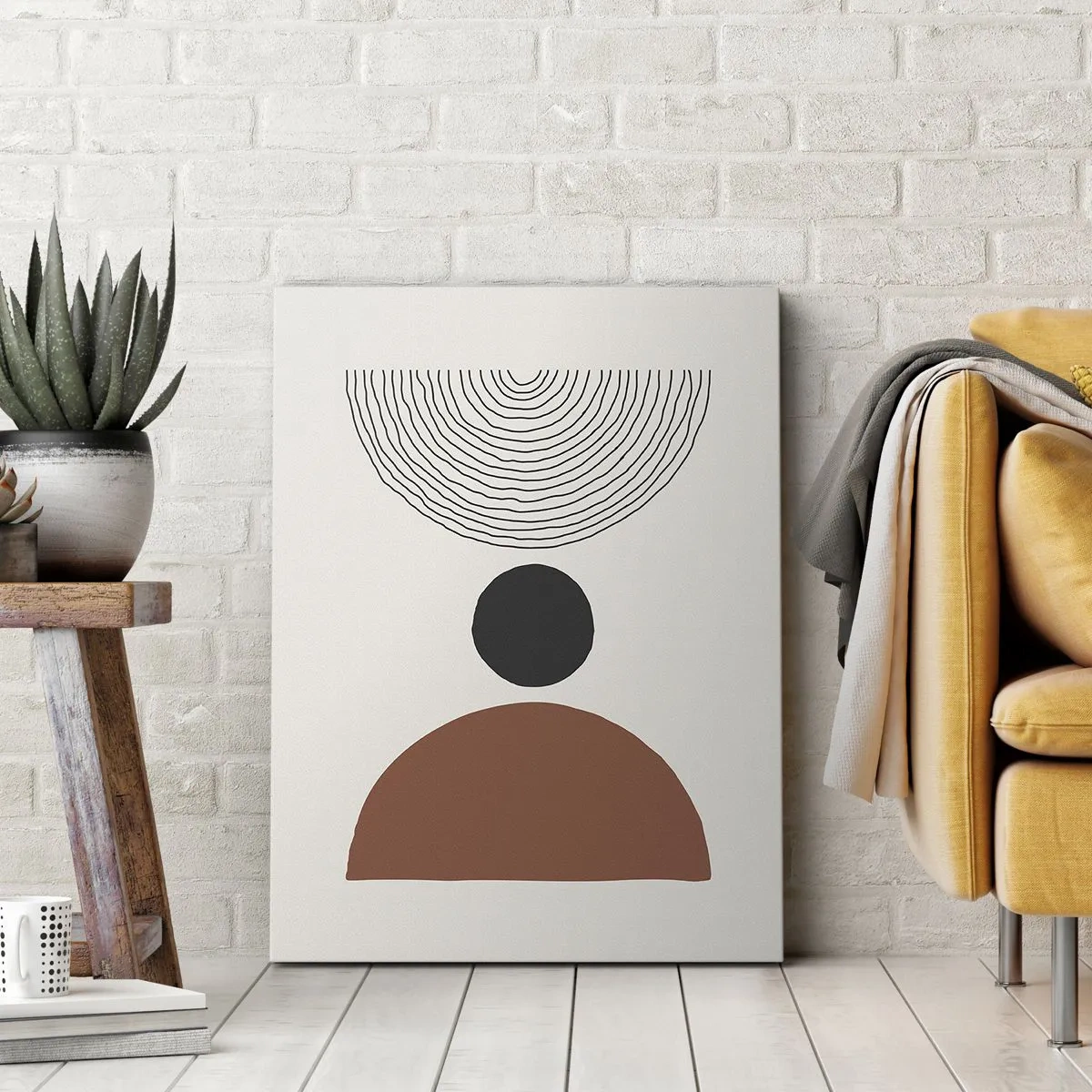 Bild auf Leinwand - Leinwandbild - Abstrakte geometrische Figuren in warmen Farben - 70x100cm - Das Zentrum der Aufmerksamkeit - Moderne Wanddekoration für Wohnzimmer und Schlafzimmer ARTTOR