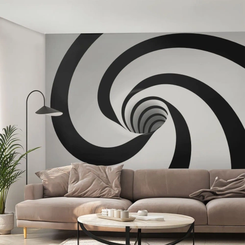 Fototapete Premium Sand - Schwarz-weiße Spirale mit Tunneleffekt - 100x70cm - Dem Wirbel nachgeben? - Moderne Wanddekoration für Wohnzimmer und Schlafzimmer ARTTOR