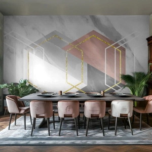 Fototapete Premium Canvas - Kettenkomposition - Abstraktion, Stück, Hexagon - 150x105 cm