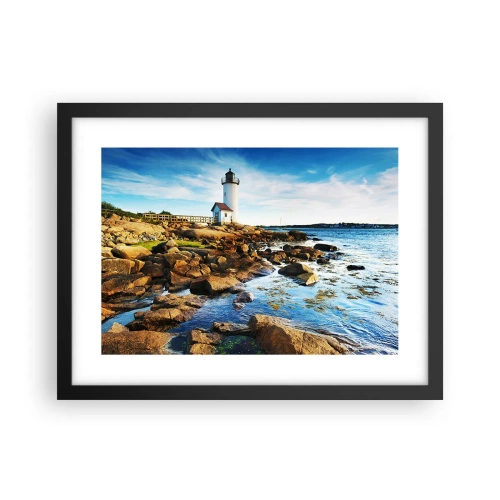 Poster in einem schwarzem Rahmen - Komm glücklich zurück, ich warte - 40x30 cm