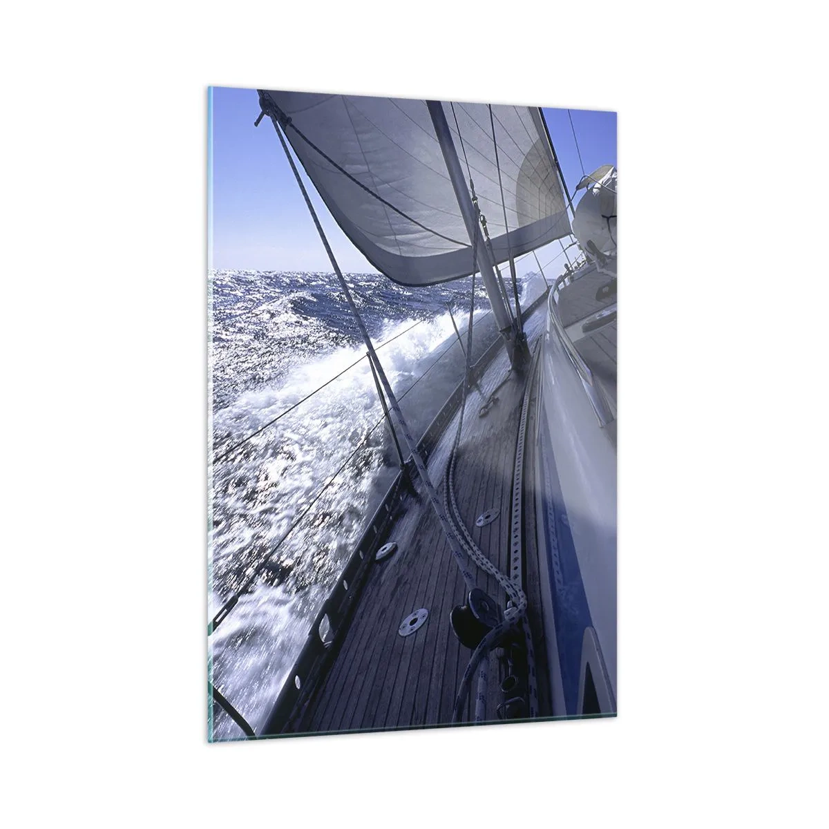 Glasbild - Bild auf glas - Eine Yacht, die bei sonnigem Wetter auf stürmischer See segelt - 50x70cm - Ich weiß was es heißt ein Vogel zu sein - Moderne Wanddekoration für Wohnzimmer und Schlafzimmer ARTTOR